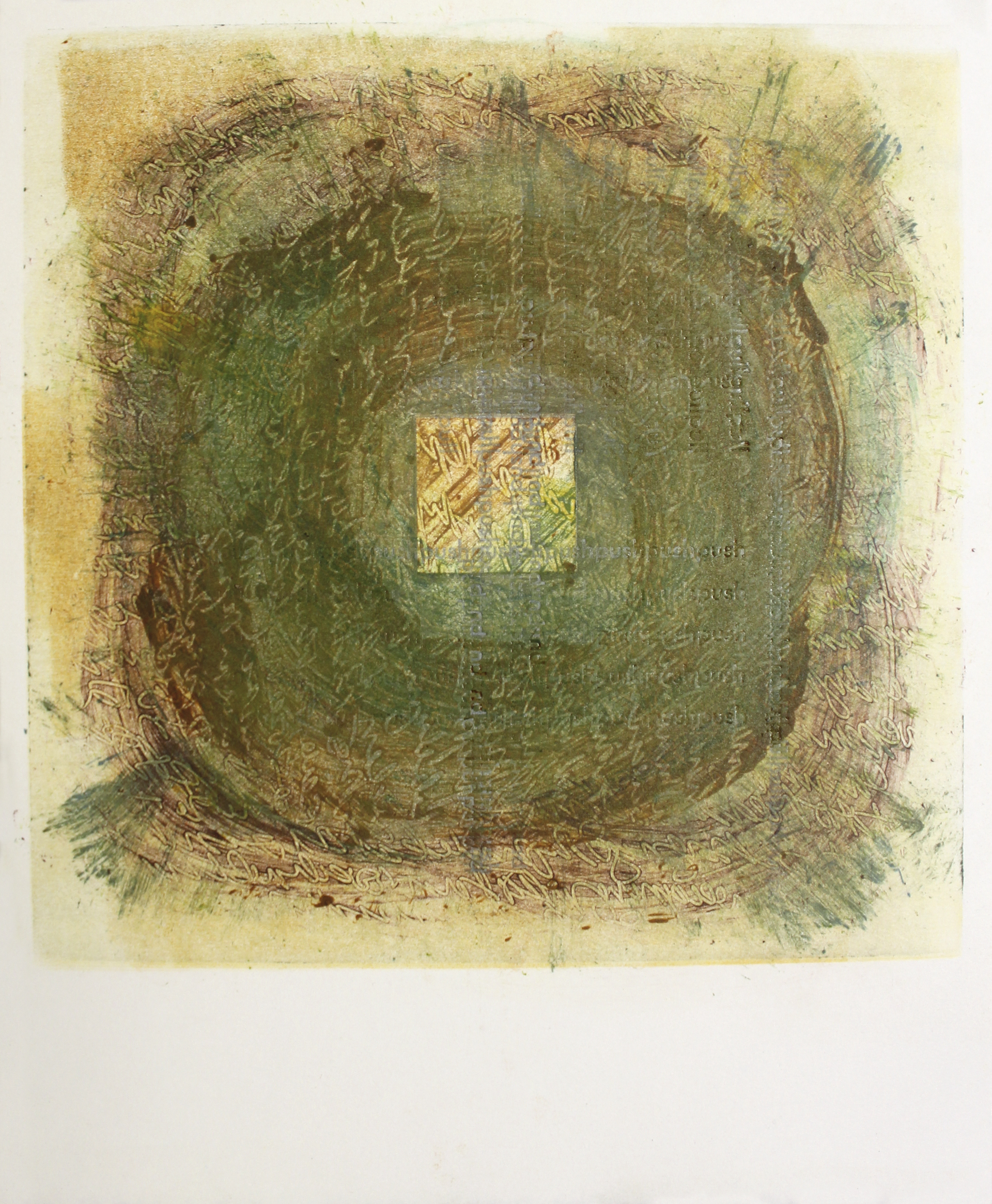"Dissolution of Structure [Thought 3]" monotype + letterpress print by Amy Redmond (Amada Press)