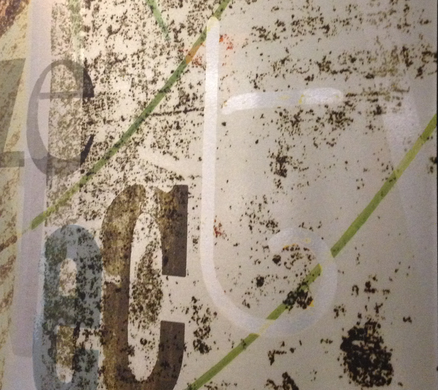 Close-up of "Building Blocks". The letter "t" is taken from a photograph from the sign for Stumptown, a coffee shop just a few blocks away from Pine+Minor in Seattle's Capitol Hill neighborhood.